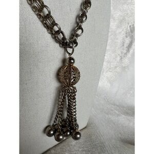 Tassel Necklace Gunmetal Chain Double Layered Statement 26" Long Edgy Y2K Glam